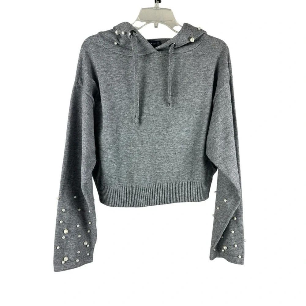 Zara Women's Sz S Cropped Hoodie Pearls Soft Girl Quiet Luxury Parisian - Picture 1 of 9